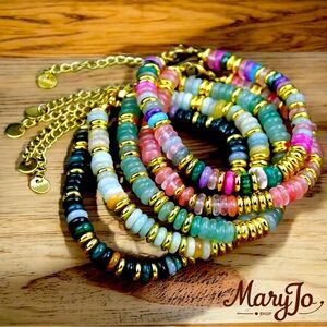 Natural Stone Colorful Mix-Gemstones Beaded Bracelet -Handmade Jewelry.
